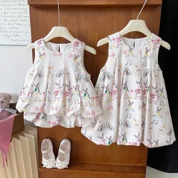 Girls Suits Summer Sleeveless Cartoon Vest Shirt+Shorts Fashion Korean Girls Dress Baby Girl Dress Kids Clothing Sets 2-7Yrs