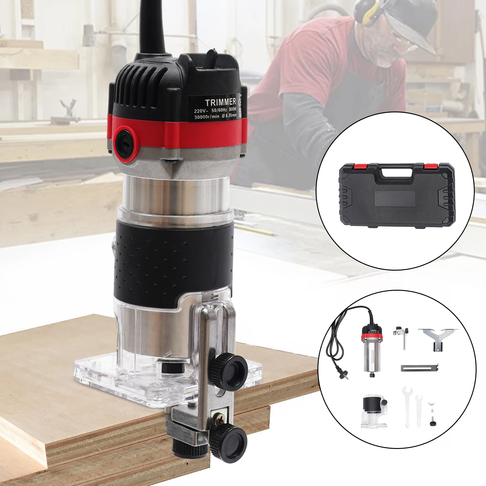 Electric Hand Trimmer Wood Laminate Palm Router Joiner Tool 1/4'' 30000RPM 800W Tools for Carpentry In Wood