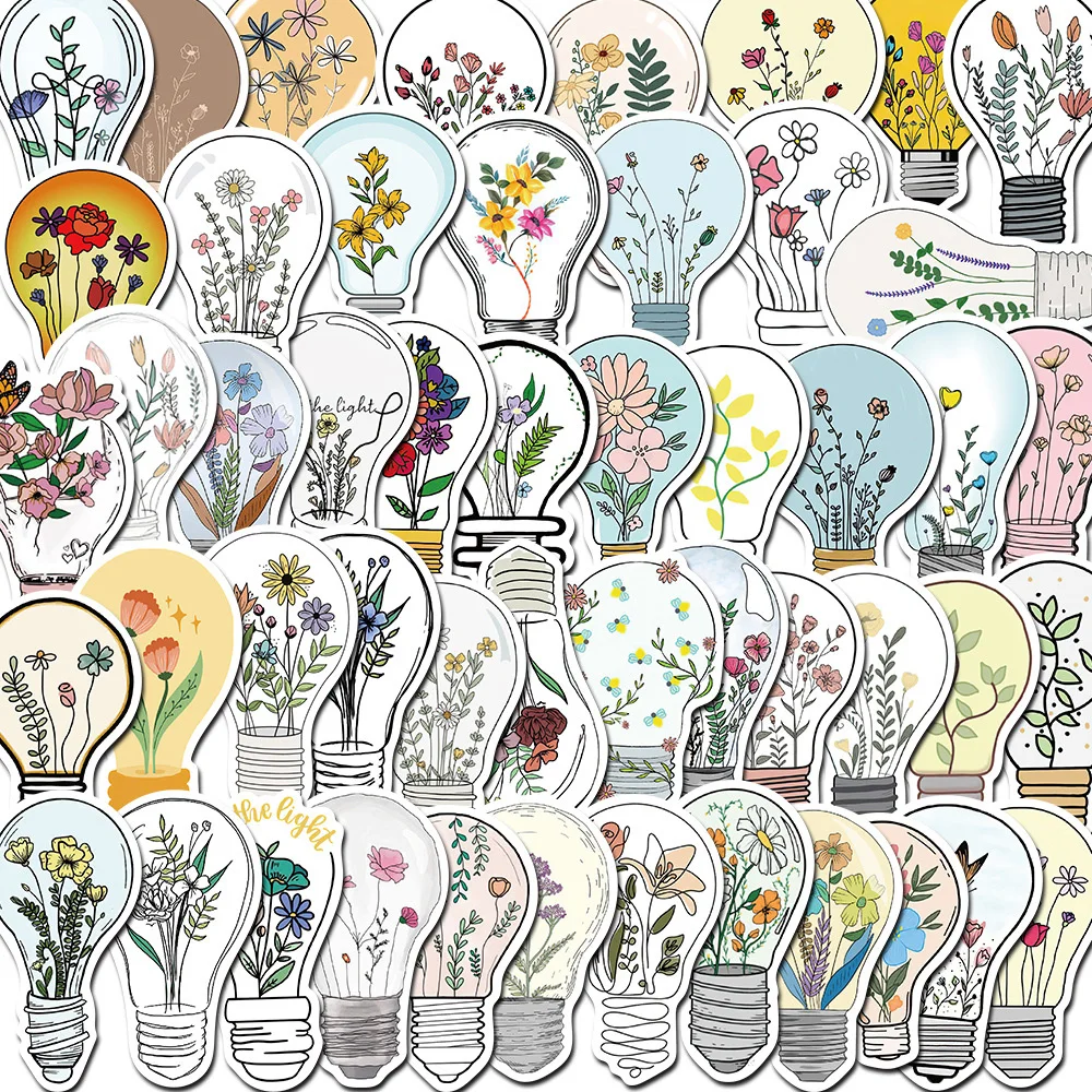 10/30/50pcs Dessin Animé Ampoule Art Fleurs Autocollants Esthétique Graffiti Scrapbook Ordinateur Portable Guitare Téléphone Mignon Décoration Autocollant Jouet