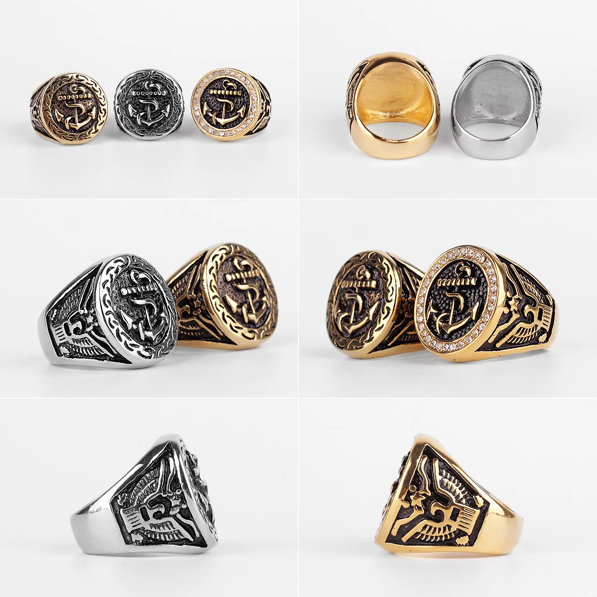 Stainless Steel Men Rings Anchor Navy Ocean Luxury Punk Rock Hip Hop for Biker Male Boyfriend Jewelry Creativity Gift Wholesale