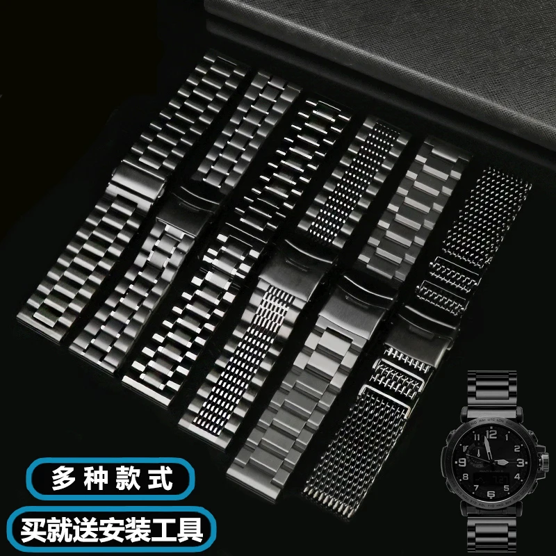 Untuk CASIO Mountaineering tali jam tangan PRG-600YB/ORG-650 PRW-6600 jam tangan pria tali jam tangan baja tahan karat 24MM