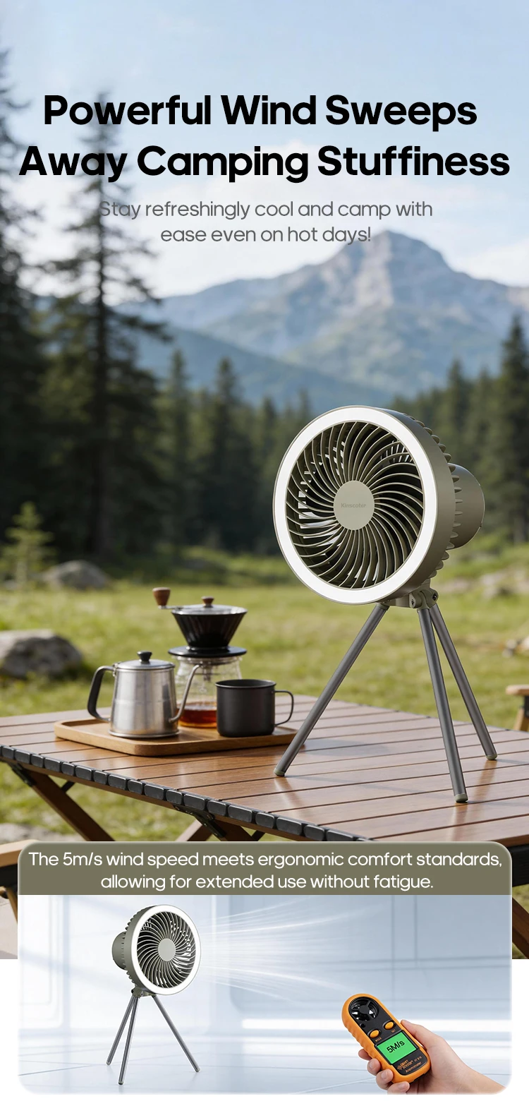 Outdoor-Campingventilator 10000mAh Zelt-Hängeventilator Wiederaufladbarer tragbarer Tischventilator mit abnehmbarer Campinglampe und Powerbank – Detail 7