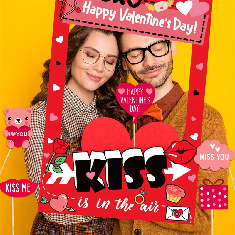 Valentines Day Photo Booth Props, Romantic Valentine’s Day Selfie Photo Booth Picture Frame And Valentines Photo Props