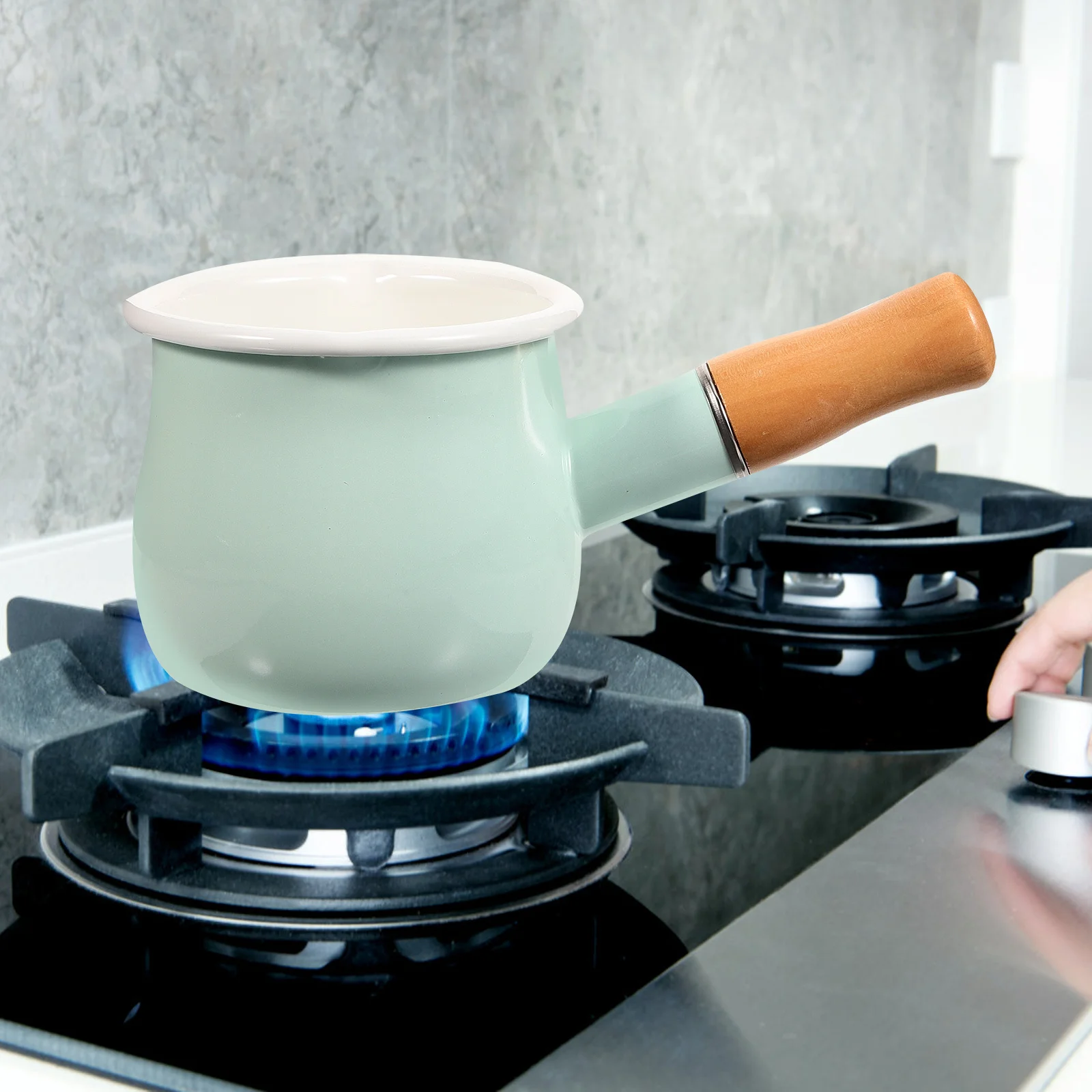 

Small Milk Pot Non-Stick Multi-Function Saucepan Food Cooking Enamel Kitchenware Safe Quick Heat Ergonomic Handle