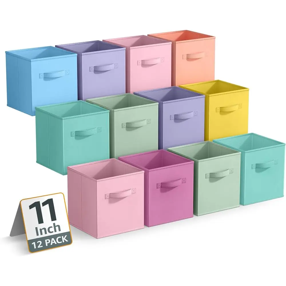 

Collapsible Fabric Storage Cubes, 11 Inch - 12 Pack with Handles for Organizing Clothes, Toys, Books, and More