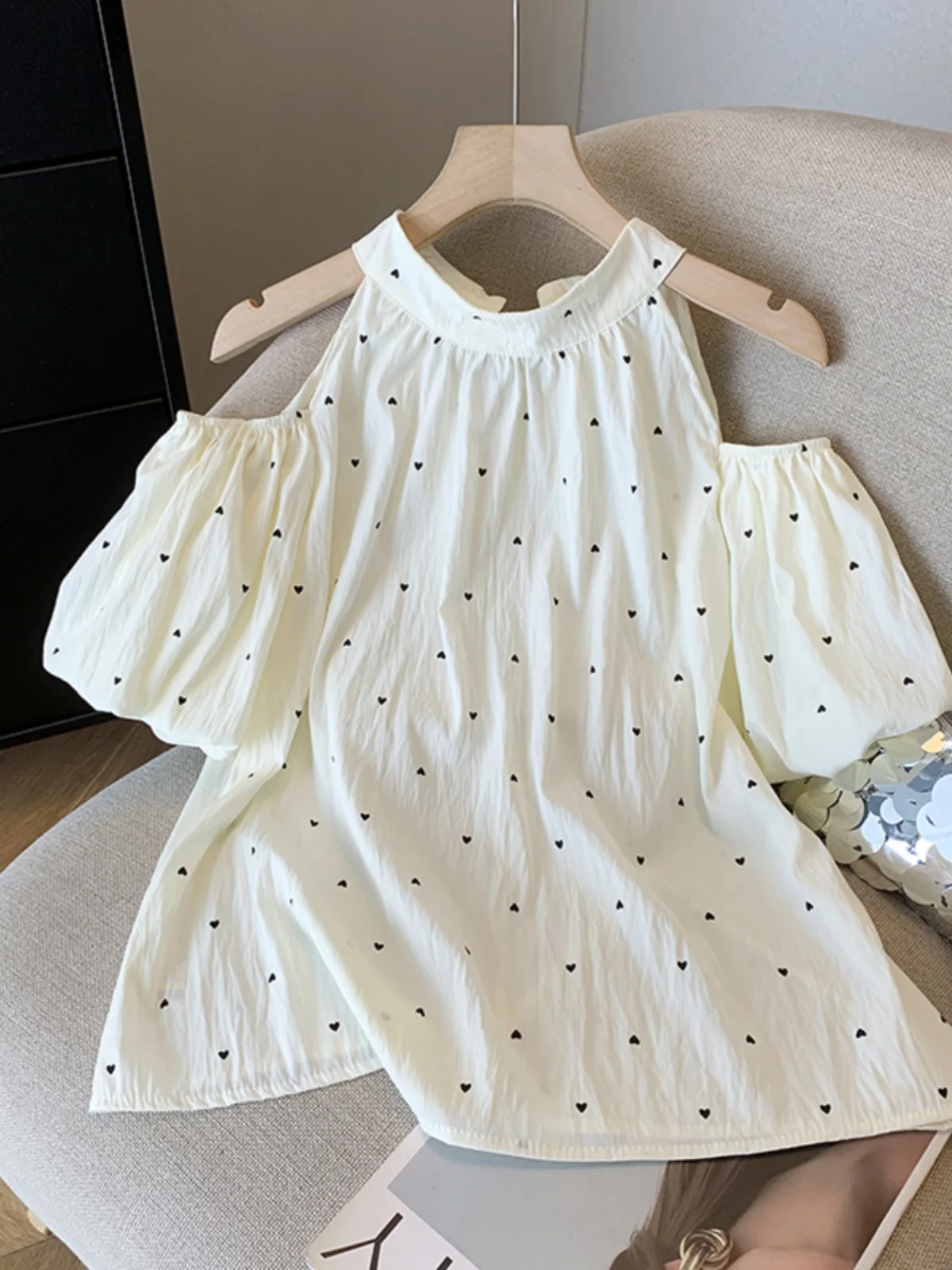 

Летняя женская рубашка с принтом в горошек и завязками на шее, свободного кроя, с круглым вырезом, без рукавов, в корейском стиле, для повседневной носки