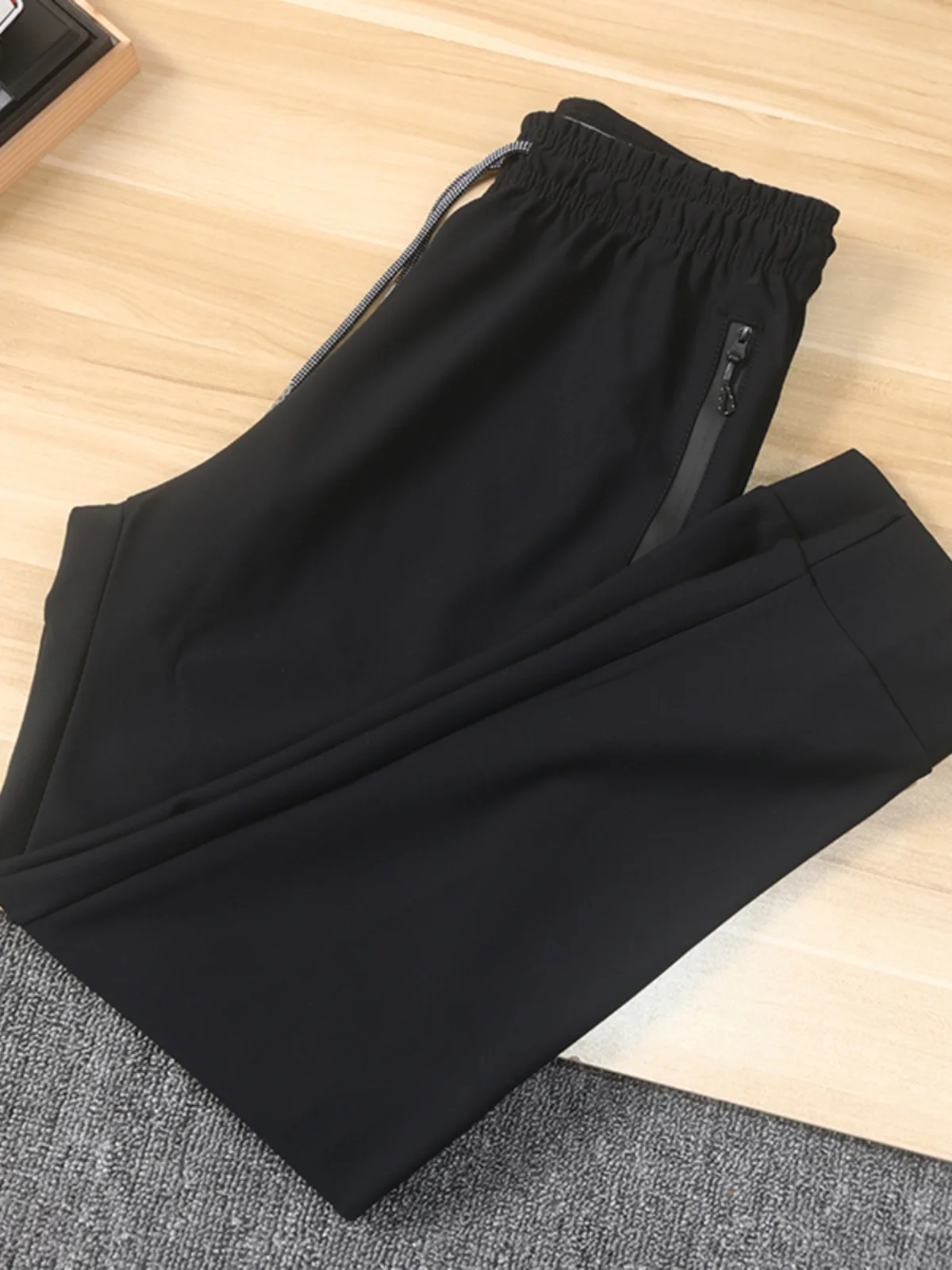 

Men's Double Layer Cosite Lightweight Cuffed Sports Casual Sweatpants Elastic Waist Long Trousers Straight Leg Pants