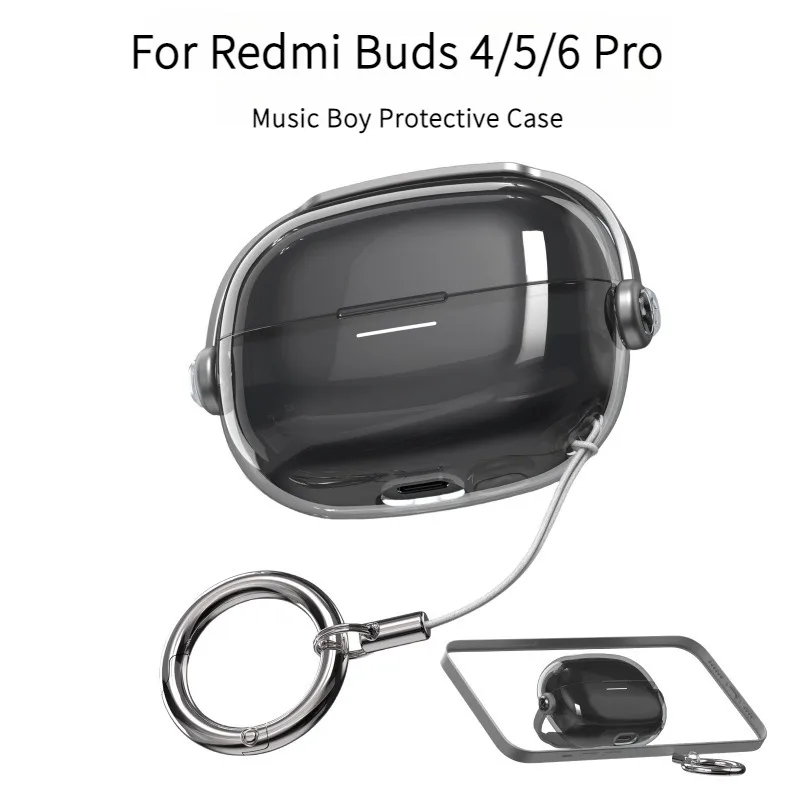 Transparent Lock Buckle Case For Redmi Buds 4/5/6 /8 Pro, Music Boy Pattern Protective Cover