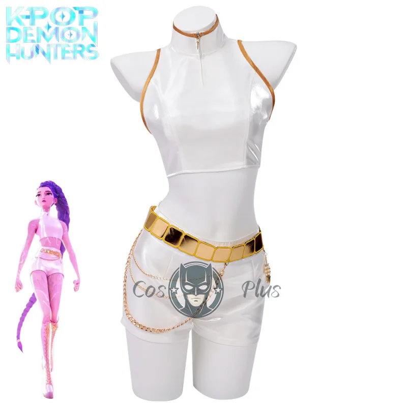 

Хэллоуин KPop Охотники Демонов Руми Косплей Костюм Белый Жилет Шорты Полный Комплект Аниме Девушка Сценический Наряд На Заказ