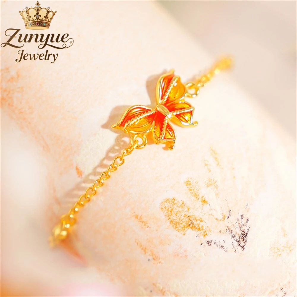 

Sand Gold Gradient Butterfly Enamel Bracelet Luxury Quality Jewelry Fashion Jewelry Beautiful Exquisite Elegant Charms Popular