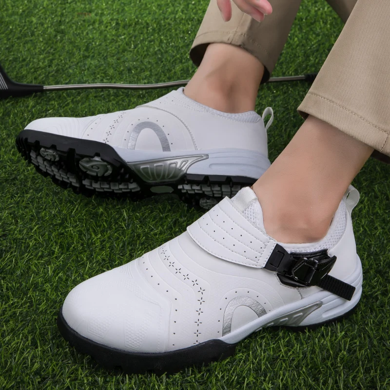 Cross border export socket couple golf shoes White breathable thin leather golf shoes Anti sideslip sole36-46