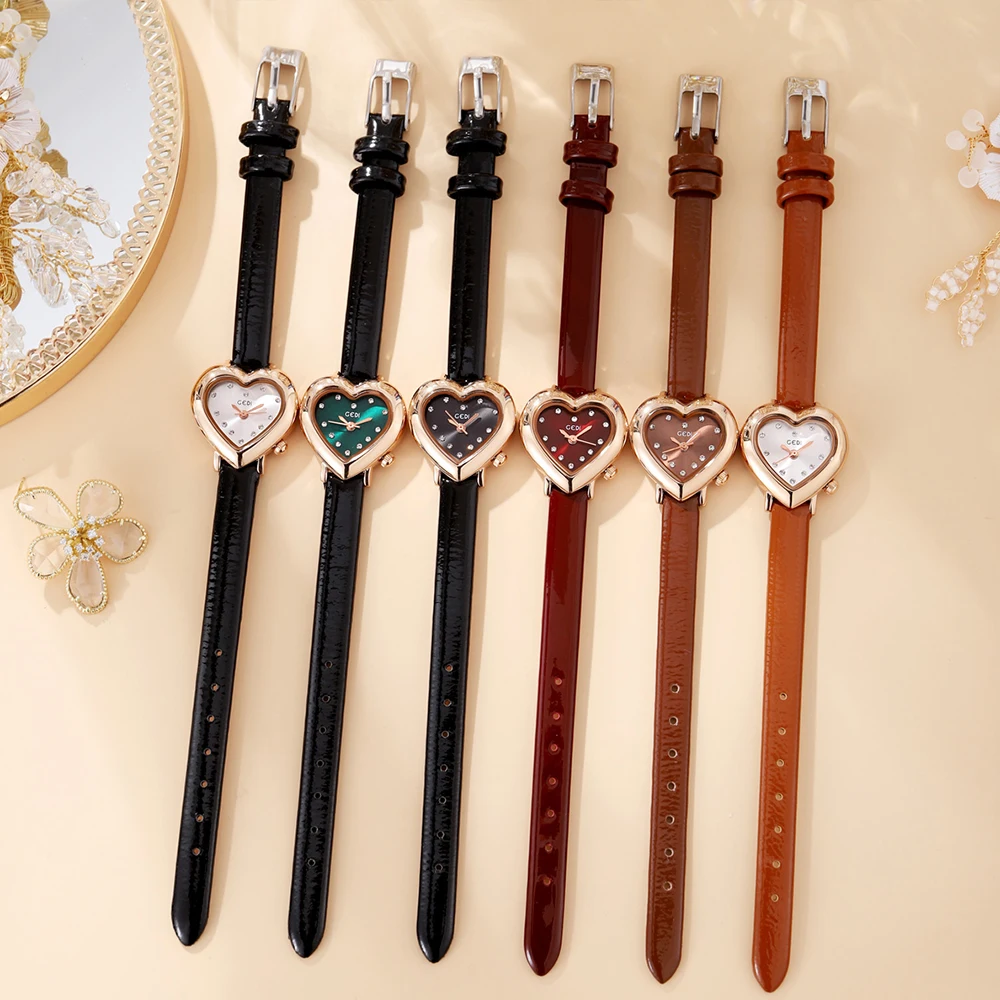 GEDI reloj en forma de corazón para mujer, relojes de pulsera de cuarzo ultrafinos de lujo, cuero PU, resistente al agua, 30m