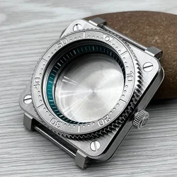 Silver Gear Bezel Square Watch Cases Stainless Steel Sealed Back Cover Fits Seiko NH35 NH36 Men's Movements Watch Replace Parts