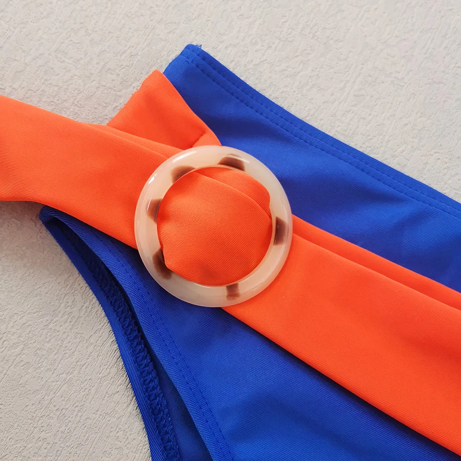 sexy blauw oranje patchwork bikini sets twee stukken bandage halter ring badpakken beachwear badpak badmode biquini tankini