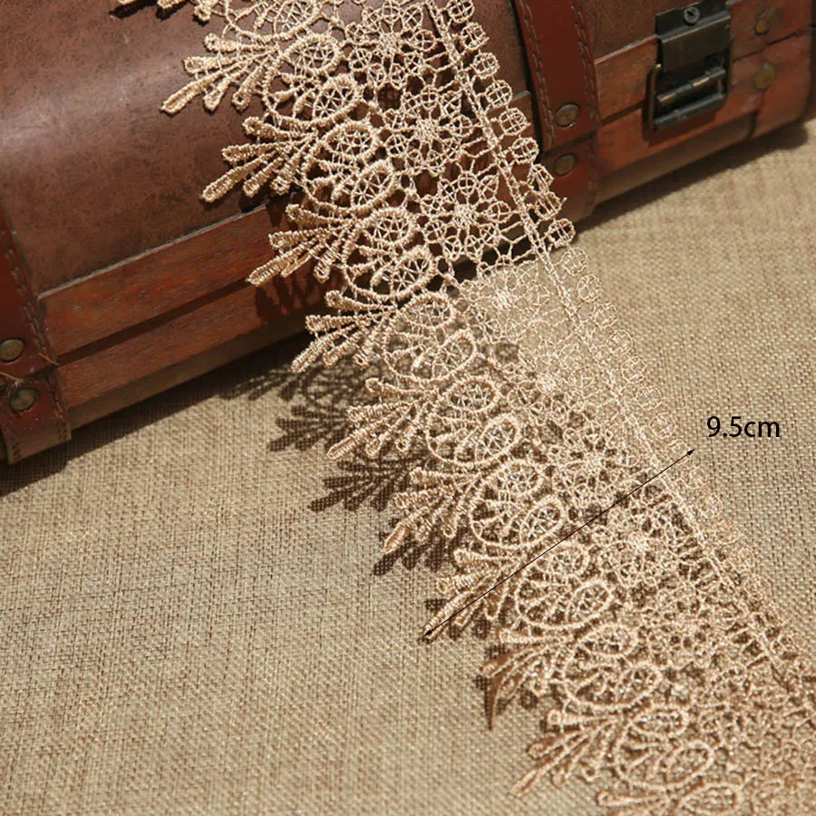 2Yard/Lot Floral Embroidered Water Soluble Lace Ribbon DIY Apparel Sewing Fabric Black White Handmade Crafts 9.5cm Wide