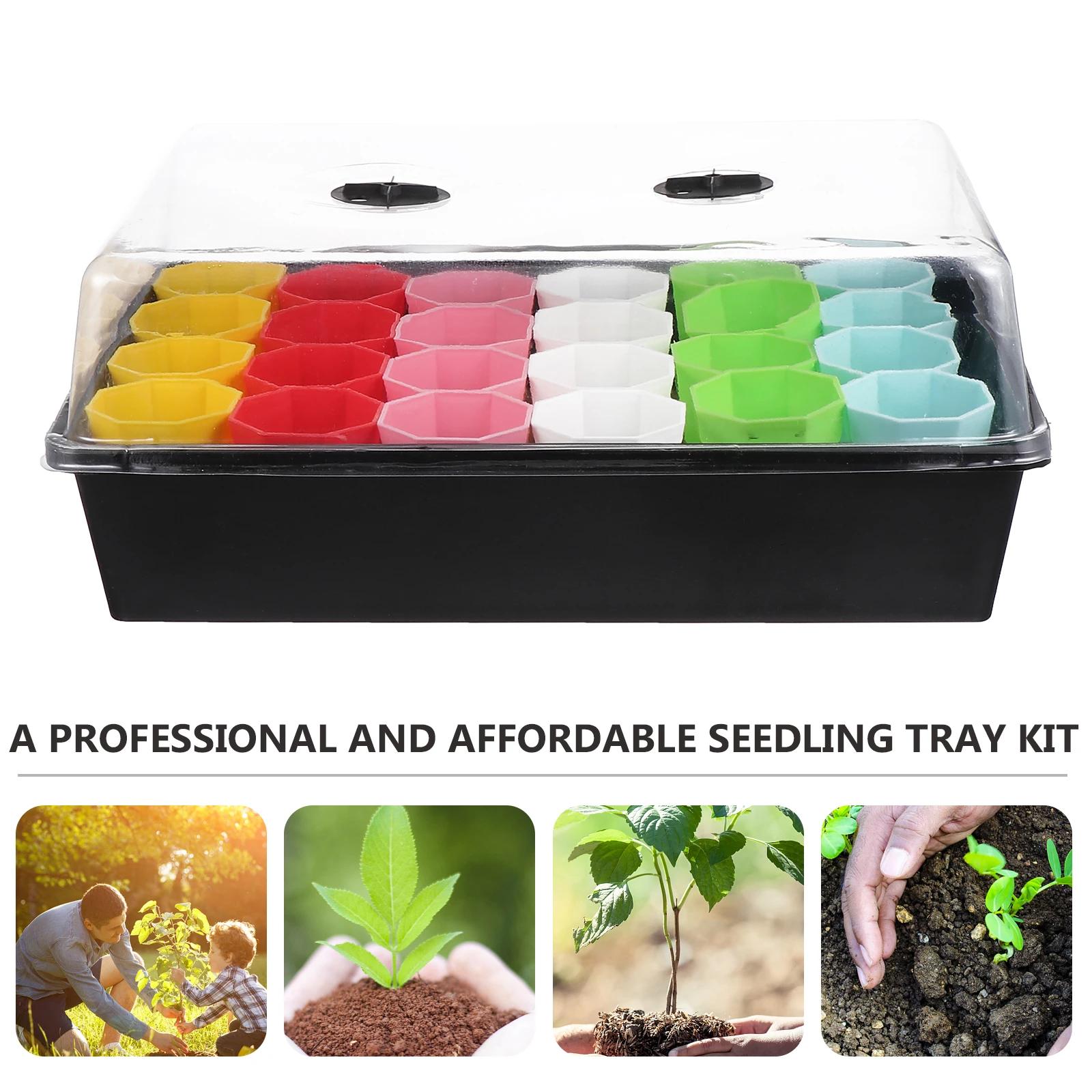 

1 set Leak-Proof Drainage Seedling Trays Garden Propagator Set for Herb Vegetable Plant with Transparent Humidity