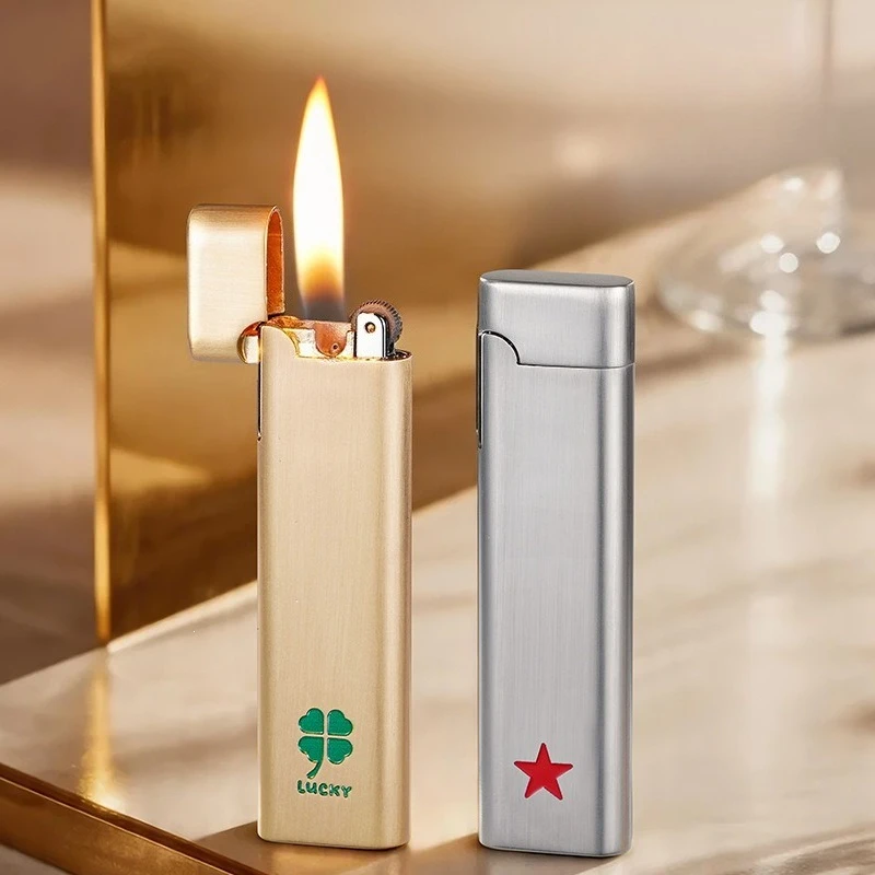 2026 Zinc Alloy Slant Fire Strip Slim High Beauty Girl's Fashion Classic Grinding Wheel Open Flame Inflatable Lighters Smoking