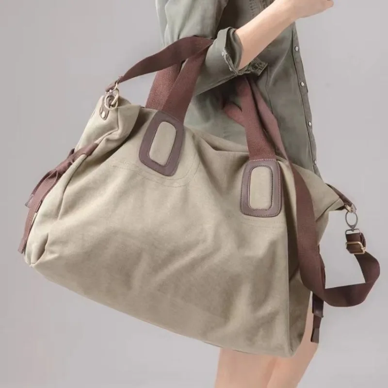 Vintage Travel Large Canvas Bag Hand and Shoulder Crossbody Bag Travel Essential Large Capacity Bags for Women and Men