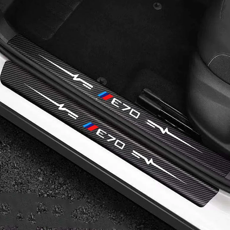 Carbon Fiber Car Door Threshold Strip for BMW E70 Emblem Waterproof Film Trunk Door Sill Anti Kick Sticker Scuff Scratch Protect