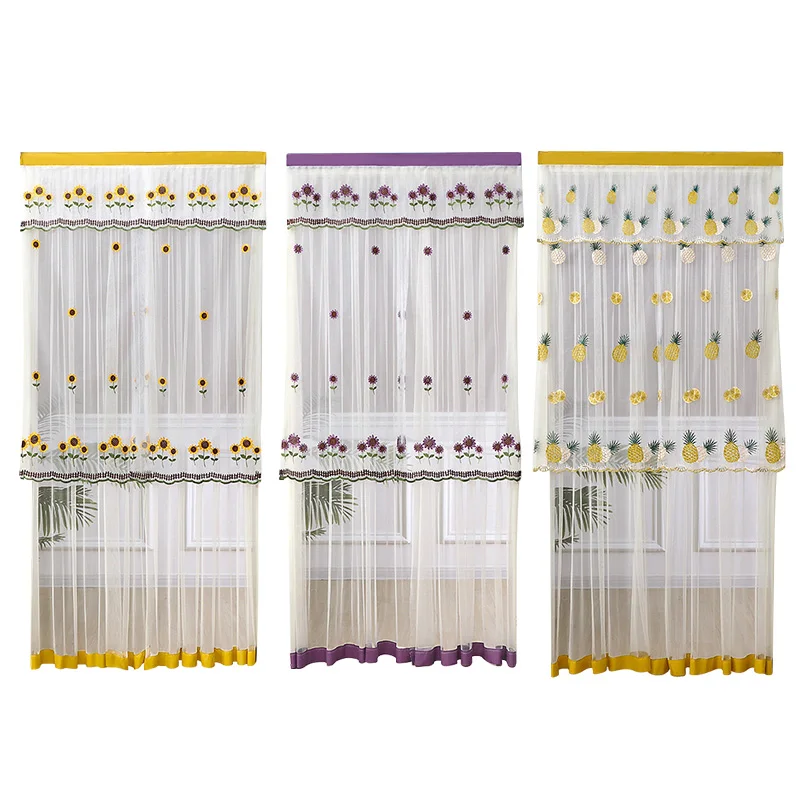 

Non Perforated Lace Embroidery Insect Proof Partition Door Curtain Double-Layer Mosquito Proof Curtain Home Decoration