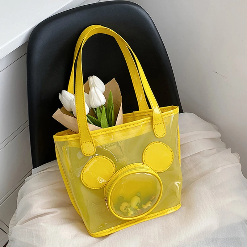 MINISO Disney Series Cartoon Mickey Large Capacity Jelly Bag Women\'s Fashion Shoulder Bag Transparent Bucket Bag