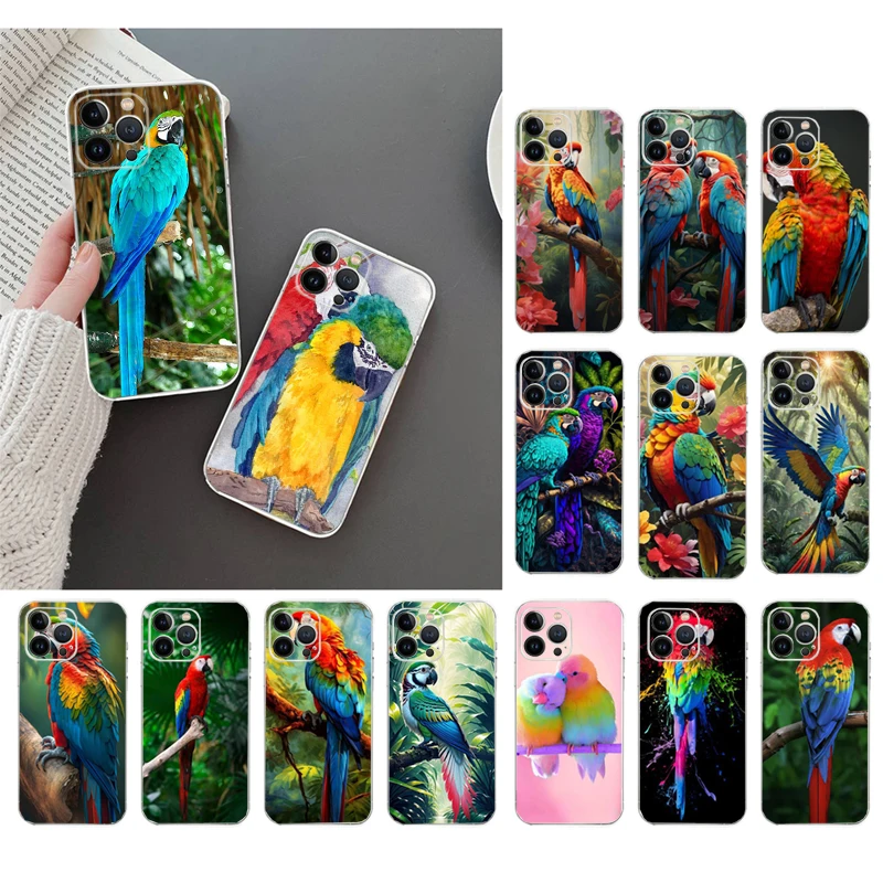 Parrot Macaw Bird Phone Case For iphone 16 15 14 Pro Max 16 15 14 13 12 Pro 15Plus iphone 11