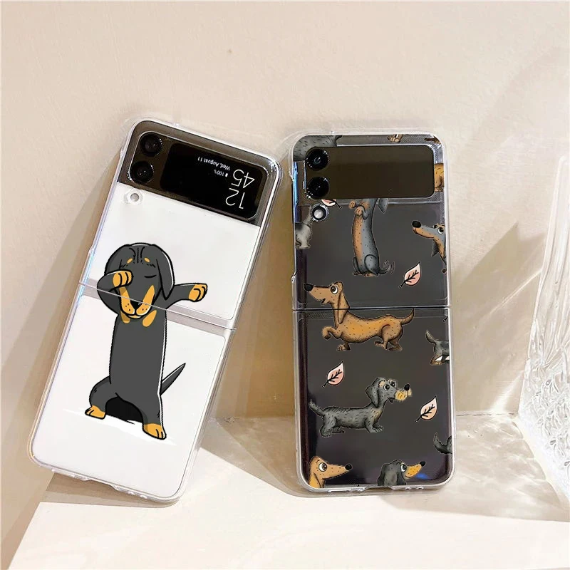 Dachshund Sausage Dog Phone Case For Samsung Galaxy Z Flip 3 4 5 6 fold High Hard PC Shell For Galaxy Z Flip 3 5 6 Clear Cover