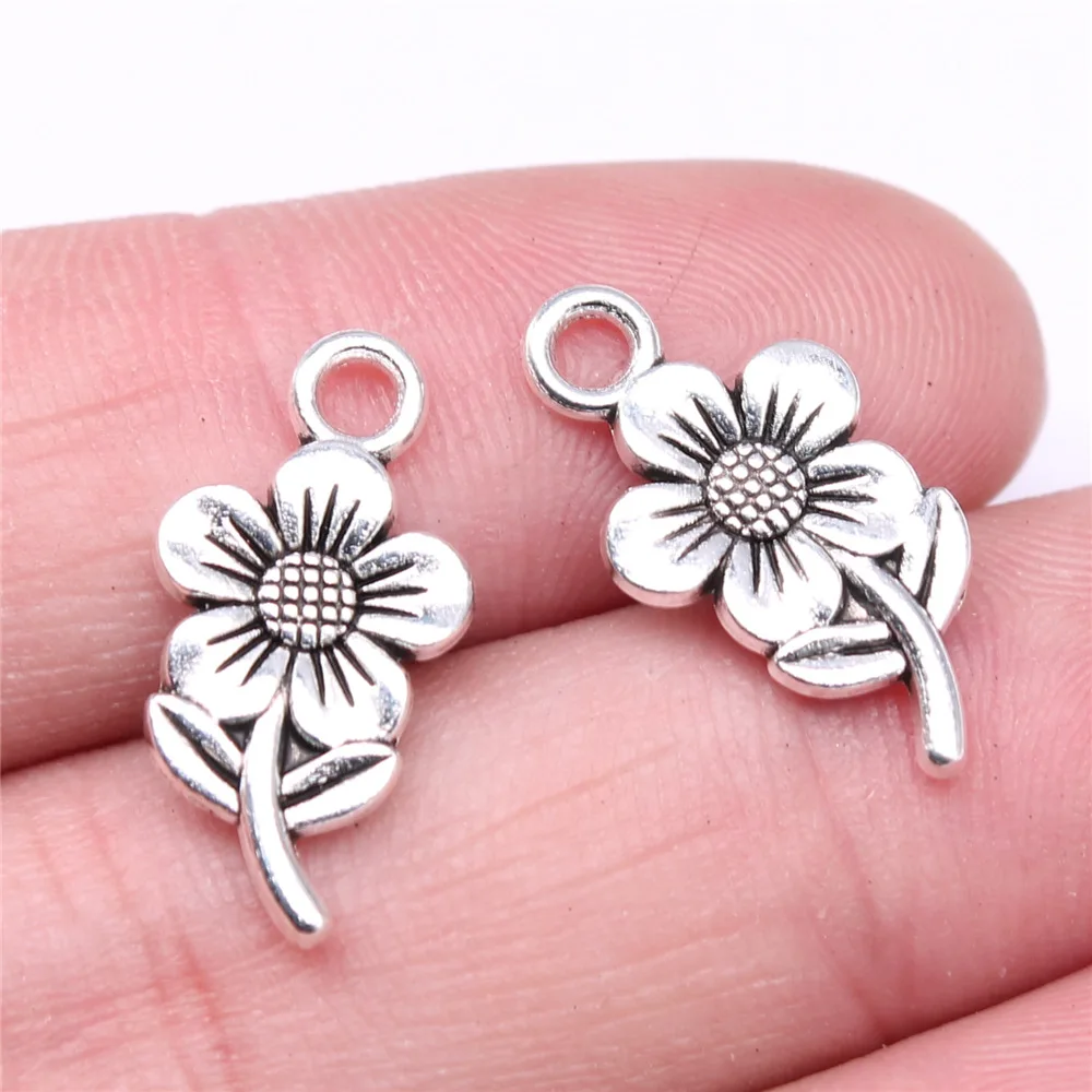 20Pcs/Lot Charms Sunflower Flower 21x11mm Antique Silver Color Pendants Making DIY Handmade Jewelry Factory Wholesale