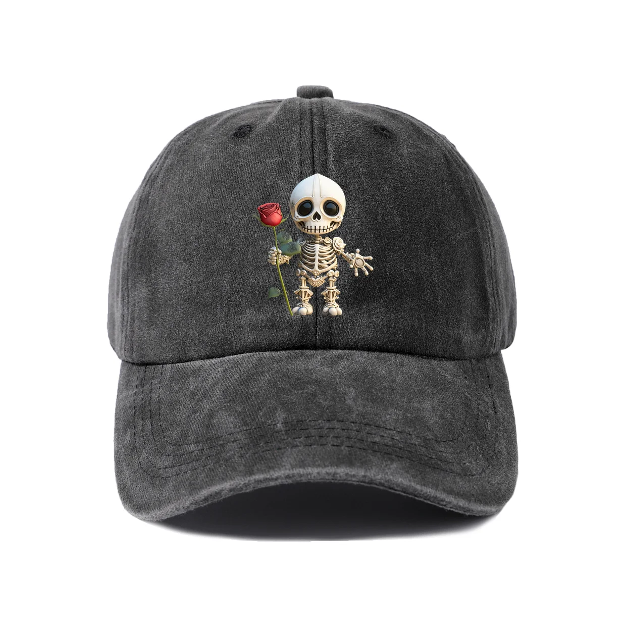 Vintage Washed Baseball Cap with Dancing Skeleton Figure Graphic, Adjustable Unisex Dad Hat, Streetwear Gift