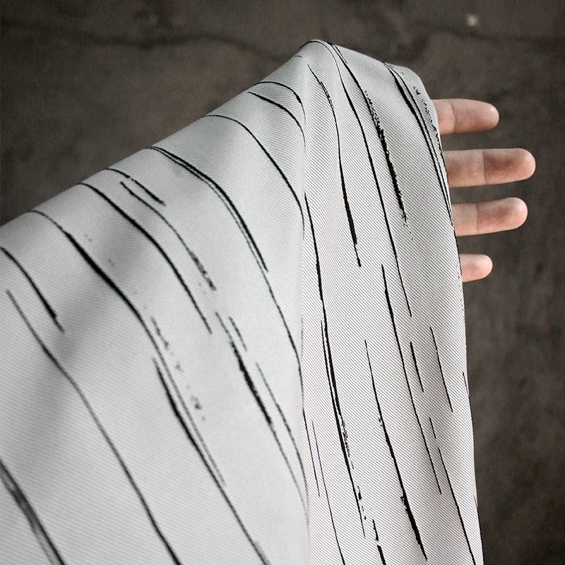 

Gray-black Creative Striped Jacquard Fabric, High-end Line Relief Dark Pattern Pants Jacket, Han Clothing Designer Fabric