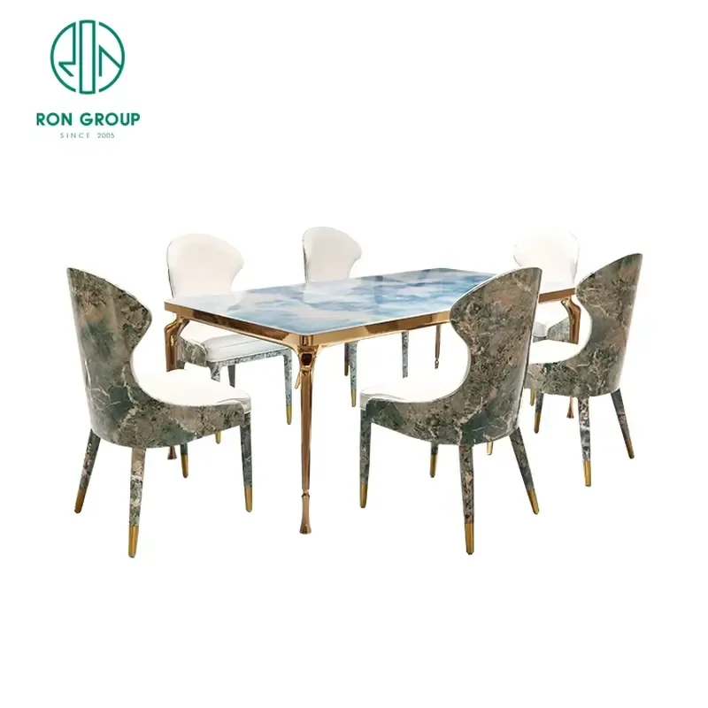 Customized Hotel Restaurant Villa Concert Hall Apartment Jade Furniture square Stone Marble Dining Table and Chair