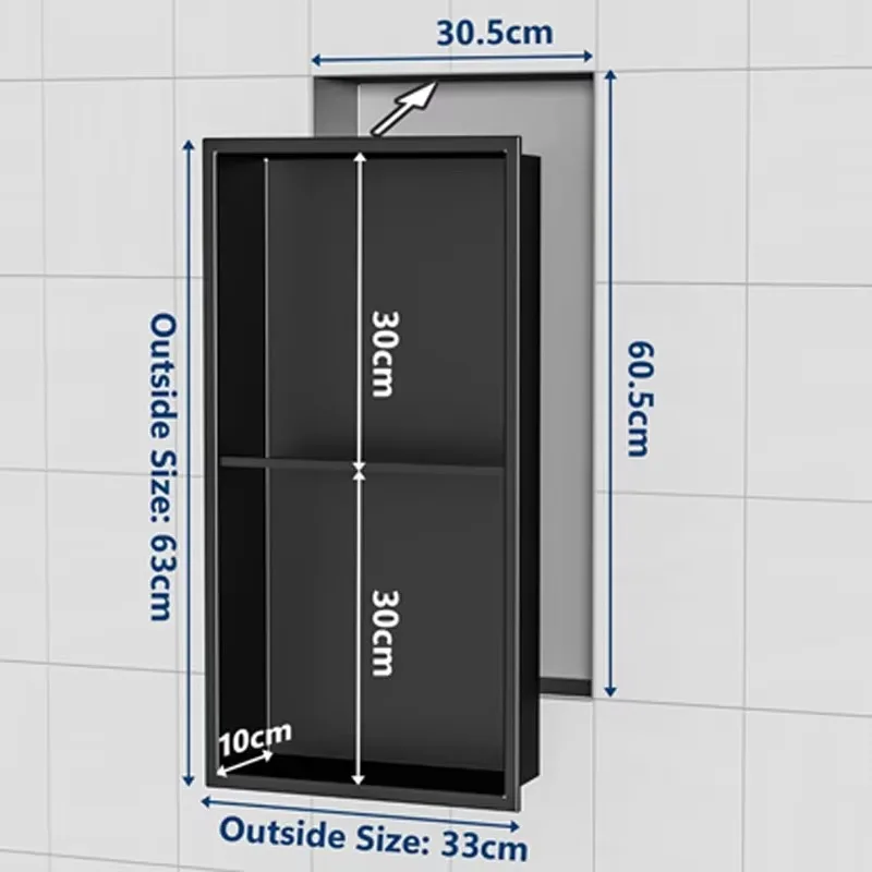 Bathroom shower wall niche 2-layer matte black built-in 304 stainless steel shower rack storage bathroom niche box with LED lig