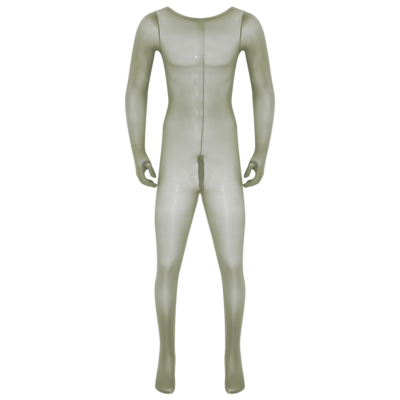 Mens Lingerie Zipper Crotch See Through Bodystockings Glossy Full Body Bodysuit Gloved Footed Jumpsuit Nightwear Playsuit Romper