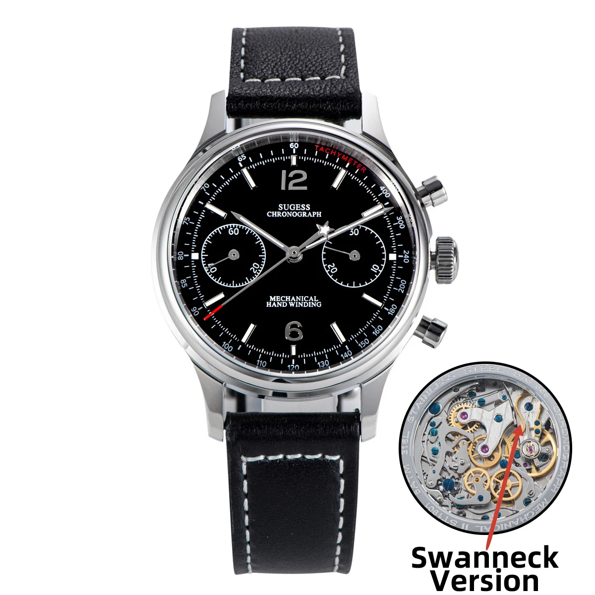 Sugess 1963 pilotenhorloge heren mechanisch chronograaf Panda polshorloge luchtmacht saffier waterdicht voor meeuwbeweging ST1901 v3