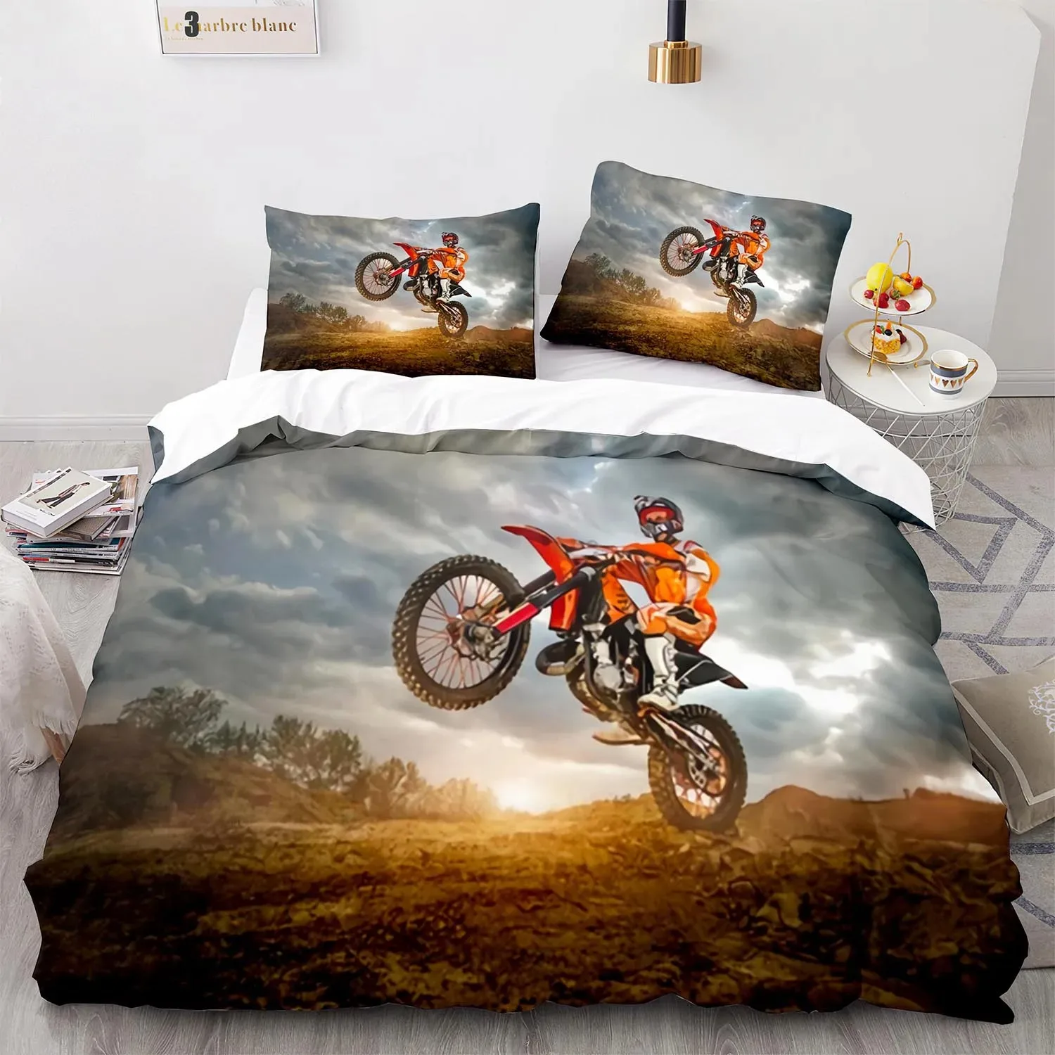 New Extreme Sport Off-road Stunt Motorcycle Bedding Set Single Twin Full Queen King Size Bed Set Aldult Bedroom Duvetcover 012