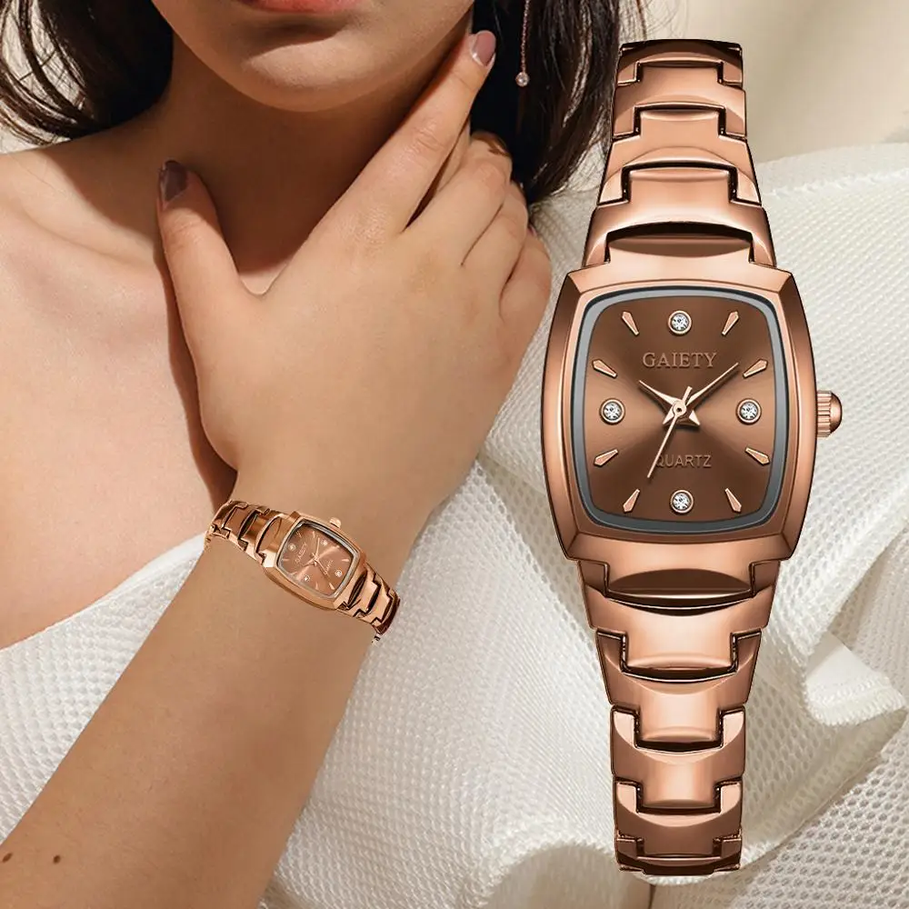 Fashion Luxury Quartz Watch Women Bracelet Watch Rose Gold Stainless Steel Wrist Watch Rhinestone Ellipse Creative Ladies Dress