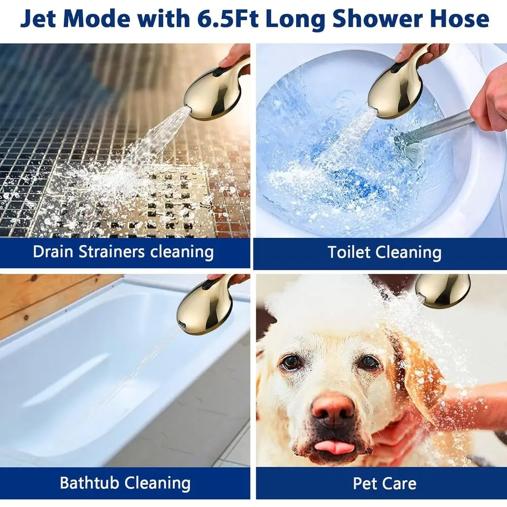 دش محمول ذهبي 10 إعدادات مع 5 بخاخ قابل للفصل، وغسيل كهربائي، و79 خرطوم #5