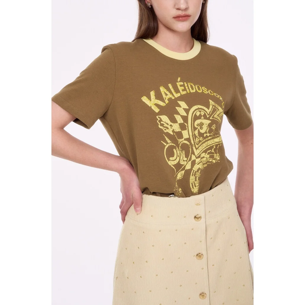 

00% Pure Cotton round Ne ort Sve T-irt Commute ential Letter Color Blo Women's Faion Korean Sle Straight Cut