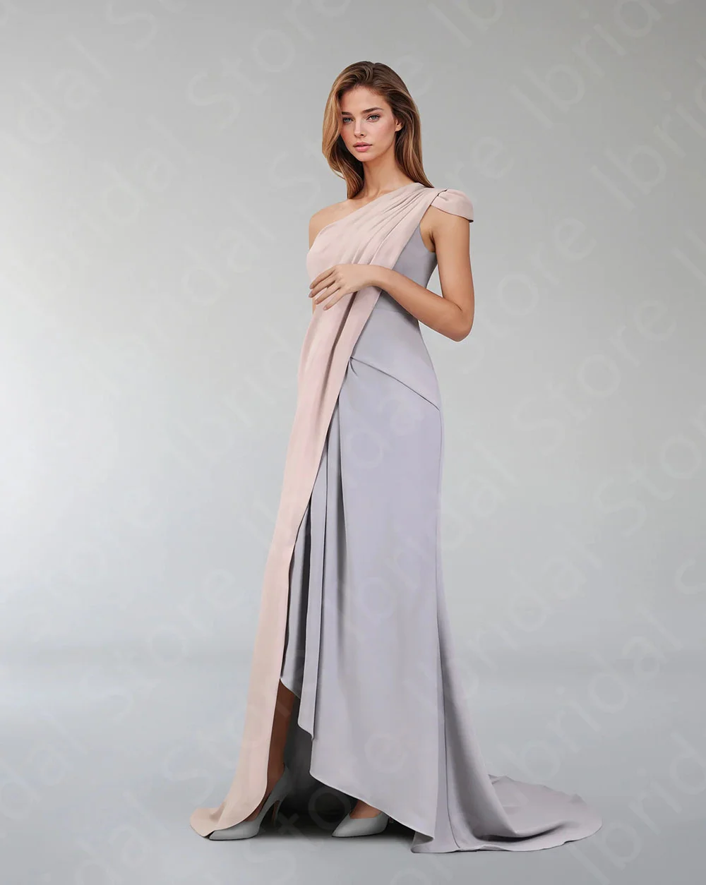 Personalizado moderno rosa vestidos de noite contraste cor vestidos de baile 2025 mangas boné assimétrico vestidos de convidados do casamento trem varredura
