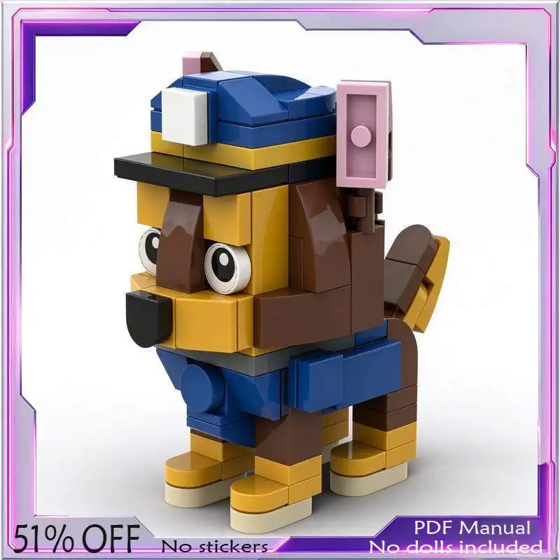 131PCS Cute Cartoon Police Dog Puppy Figure Model Custom Building Blocks DIY Assembly Toy Educational Gift Collection Display