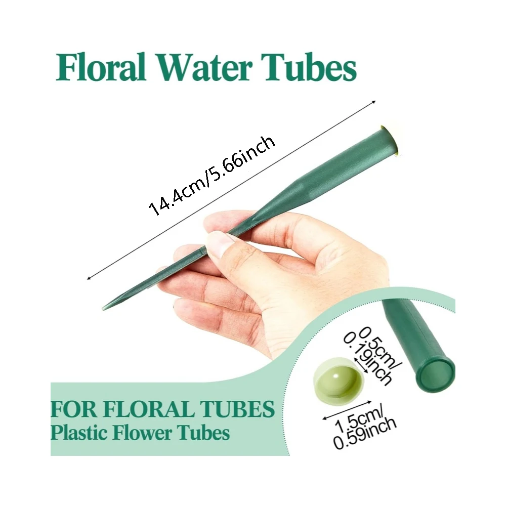 25PCS Floral Water Tubes Plastic Green Floral Tubes with Rubber Caps Fresh Flower Water Tubes for Garden Bouquet Stem Supplies