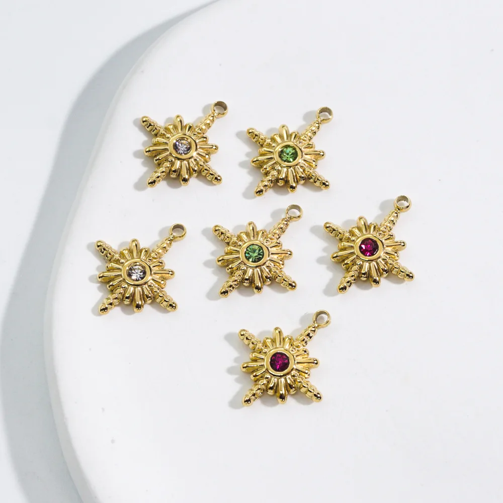 3Pcs Stainless Steel Gold Color Eight Pointed Star Crystal Stone Charm Pendants DIY Necklace Jewelry Making - view 6