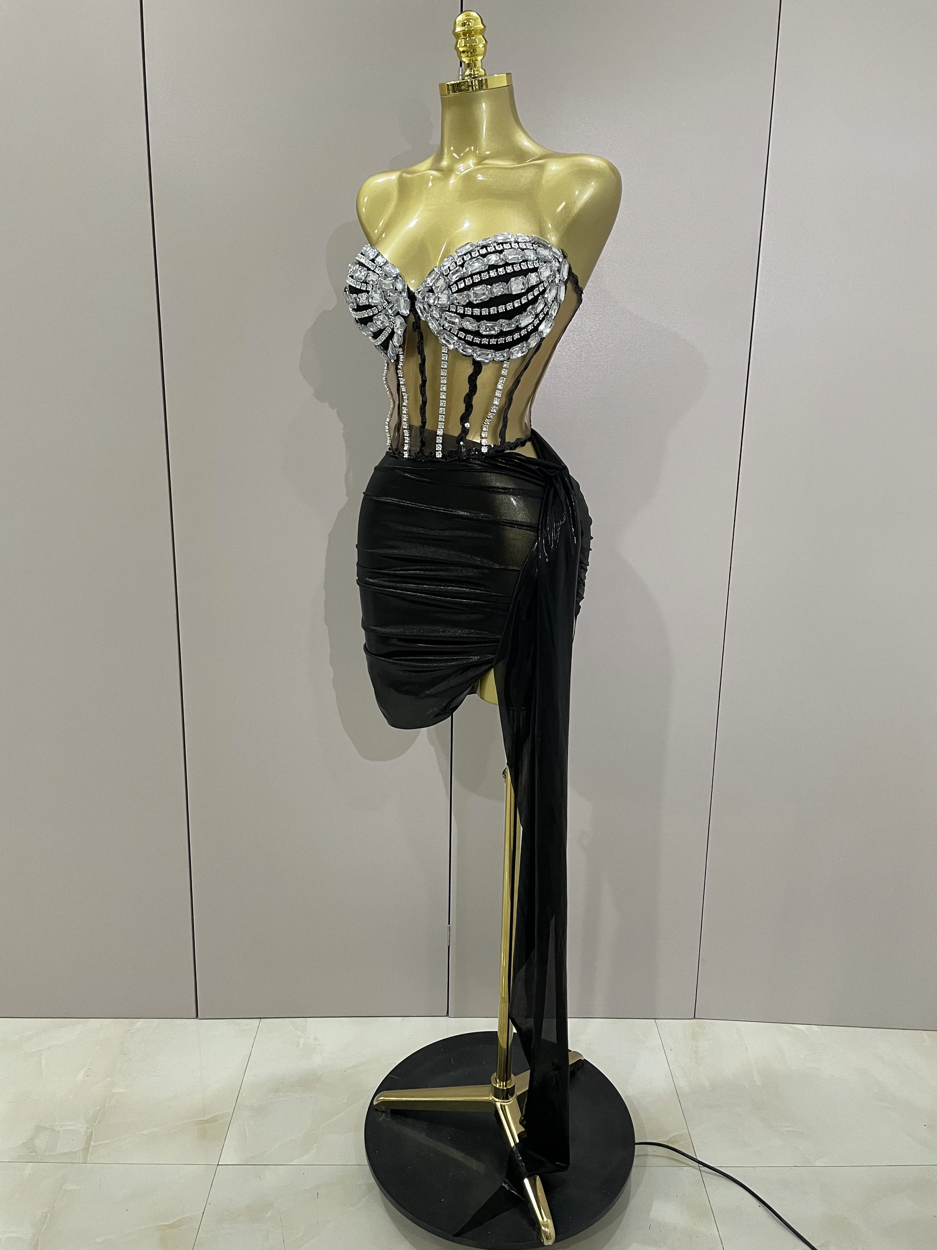 مثير الساطع حجر الراين الترتر 2 قطعة مجموعة تنورة علوية 2025 المرأة المشاهير مساء حفلة مرحلة ملهى ليلي أداء زي #2