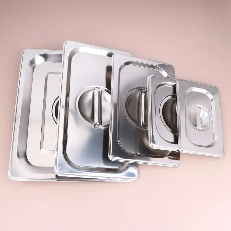 Stainless Steel 1/9 1/6 1/4 1/3 1/2 1/1 Food Pan Lid Steam Table Pan Covers Notched Lids With Handle Lock Heat