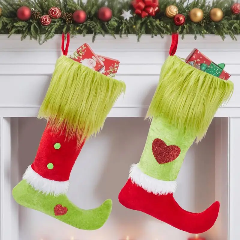 

1PC Christmas Stockings Santa Candy Gift Bag Holiday Socks Hanging Ornaments Home Party Decoration Fireplace Pendants