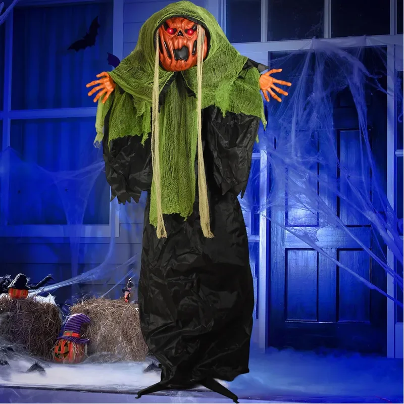 1.7m Electric Hanging Ghost Halloween Decoration Large Swing Pumpkin Man Haunted House Yard Horror Props for Secret Room