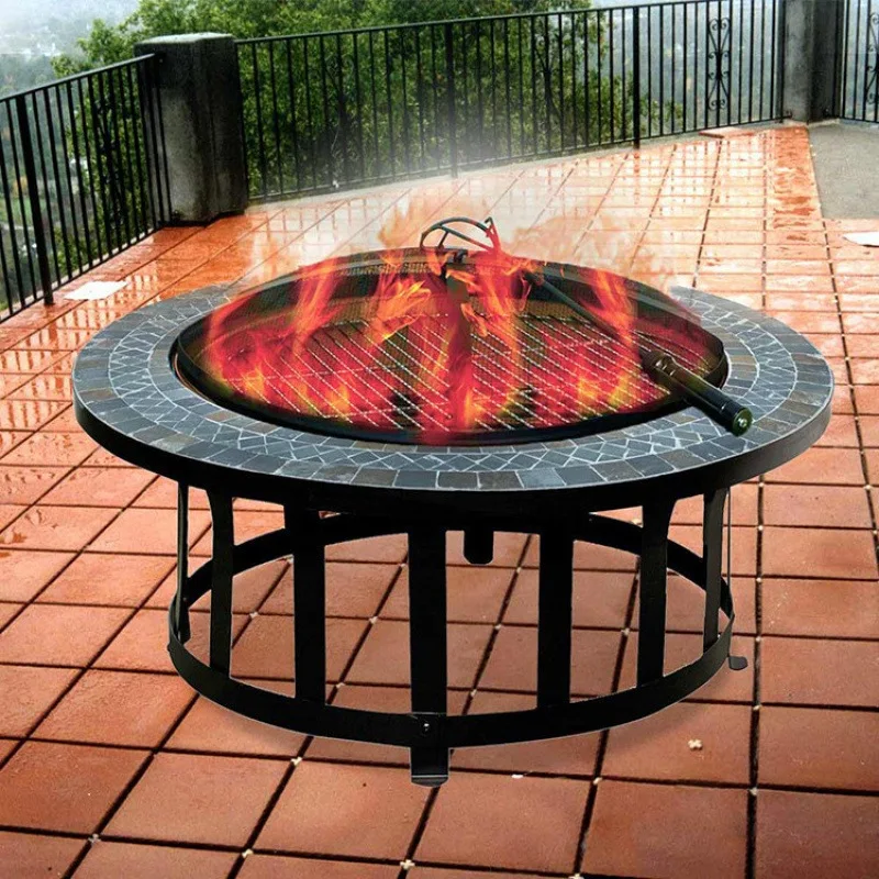 

Cross-border outdoor with electroplating baking pan, grilling stove with poker grill, grill stove, heating stove, charcoal