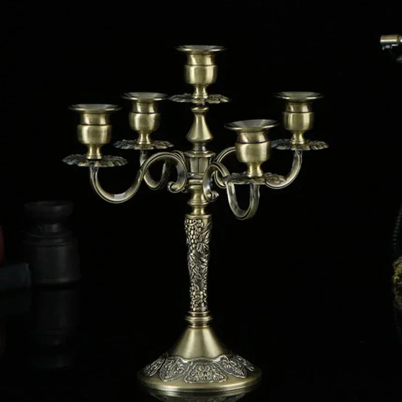 5 Arms Bronze Candle Holders European Metal Vintage Candlestick Romantic Party Home Table Dinner Candelabra Decoration