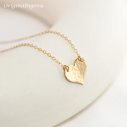 Gold Filled Hammered Love Pendant Handmade Heart-shaped Necklaces Vintage Gold Jewelry Choker Kolye Collier Femme Women Necklace