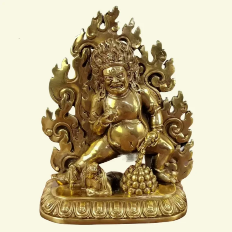 Nepalese Gilt Copper Black Jambhala Statue - Tibetan Buddhist Five Wealth Gods Protector Deity, Exquisite Worship Collectible
